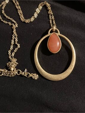 Lucky Brand Gold-Tone Circle Pendant Necklace with Coral Teardrop Stone